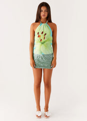 Dalila Beaded Tie Back Top - Turquoise Floral